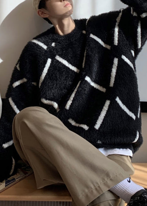 Cozy Black Plaid Thick Ma Hai Mao Knit Sweater Spring