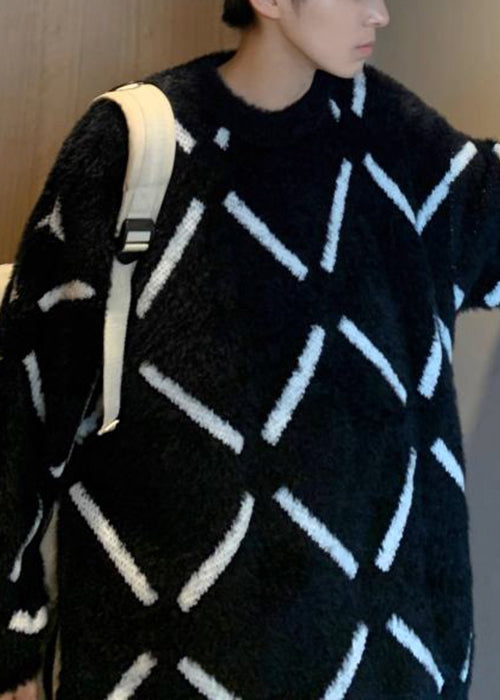 Cozy Black Plaid Thick Ma Hai Mao Knit Sweater Spring