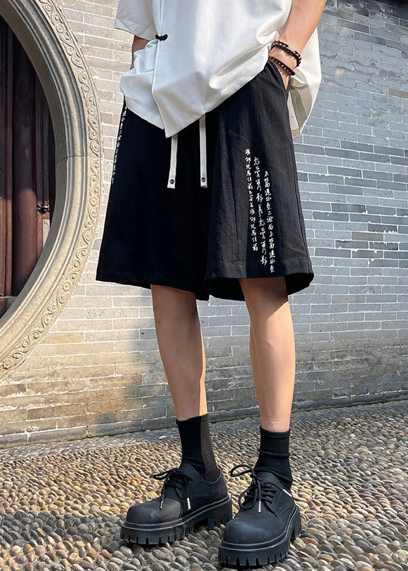 Cozy Black Print Pockets High Waist Cotton Beach Shorts Summer