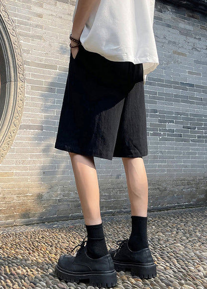Cozy Black Print Pockets High Waist Cotton Beach Shorts Summer