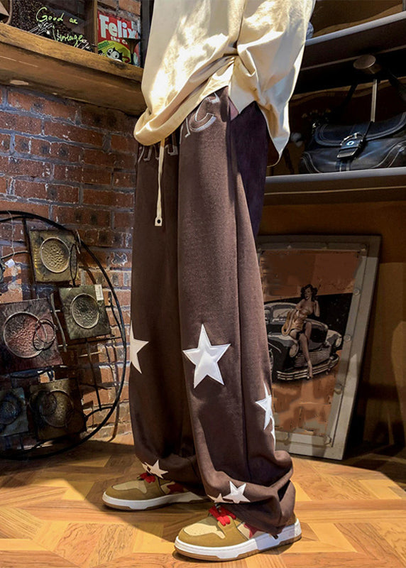 Cozy Coffee Print Elastic Waist Cotton Pants Spring