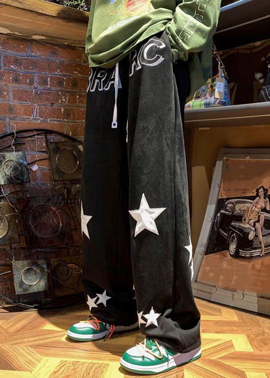 Cozy Coffee Print Elastic Waist Cotton Pants Spring