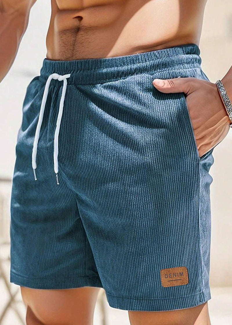 Cozy Light Khaki Pockets Lace Up Elastic Waist Corduroy Shorts Summer