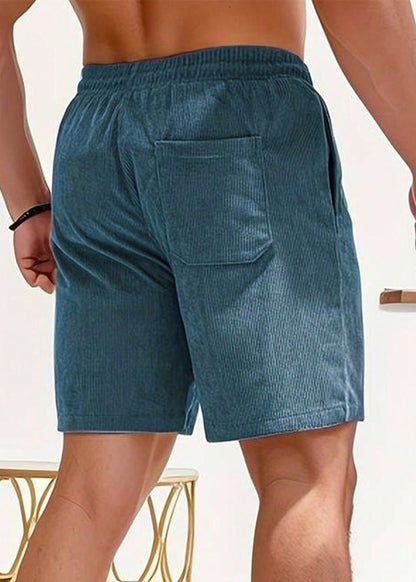 Cozy Light Khaki Pockets Lace Up Elastic Waist Corduroy Shorts Summer