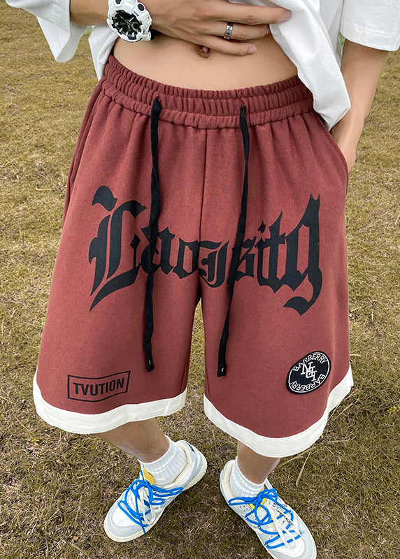 Cozy Orange Letter Elastic Waist Cotton Shorts Summer