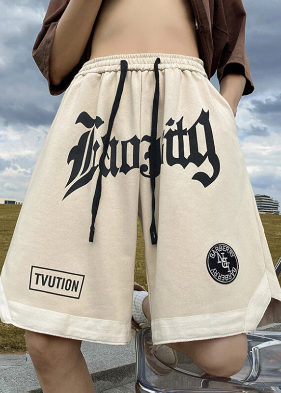 Cozy Orange Letter Elastic Waist Cotton Shorts Summer