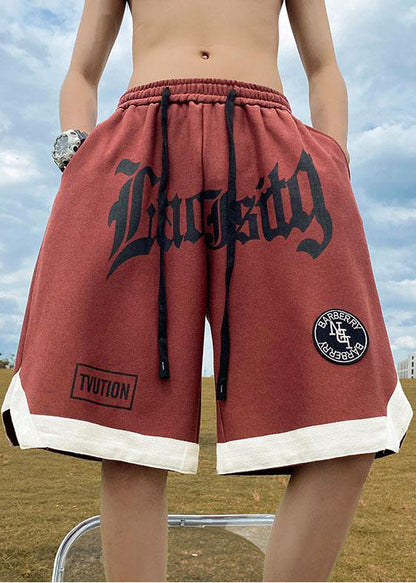 Cozy Orange Letter Elastic Waist Cotton Shorts Summer