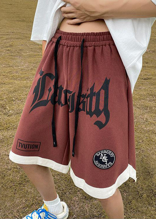 Cozy Orange Letter Elastic Waist Cotton Shorts Summer