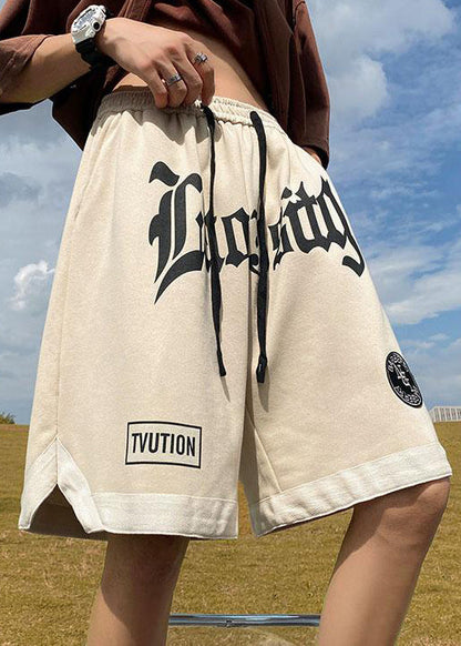 Cozy Orange Letter Elastic Waist Cotton Shorts Summer