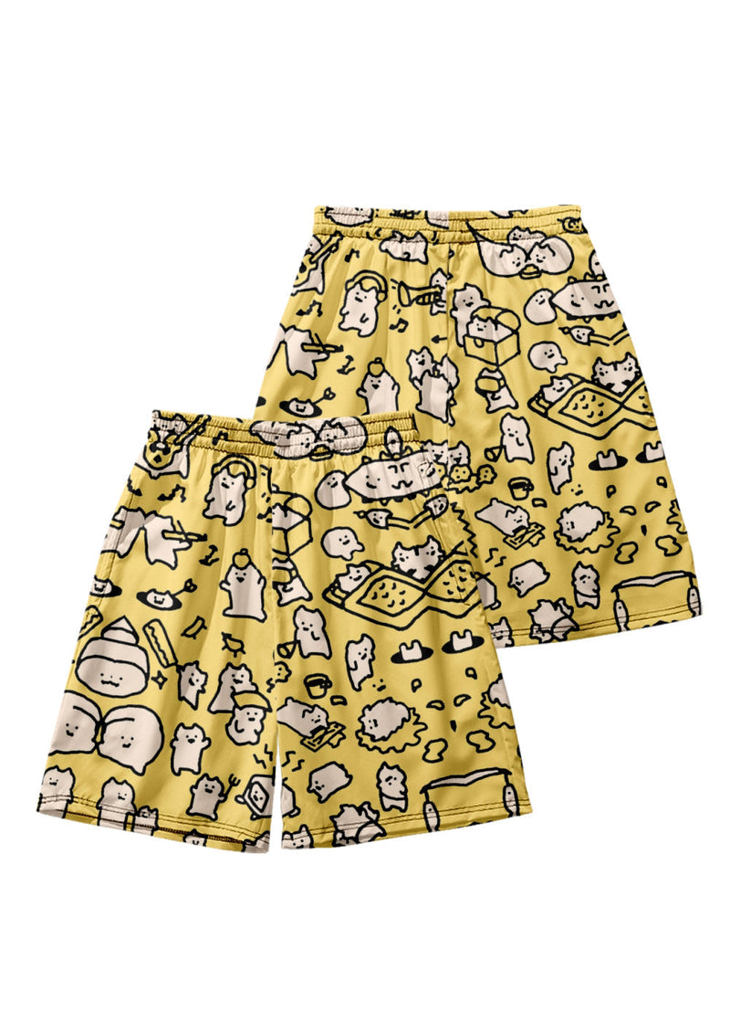 Cozy Pink Print Elastic Waist Cotton Beach Shorts Summer