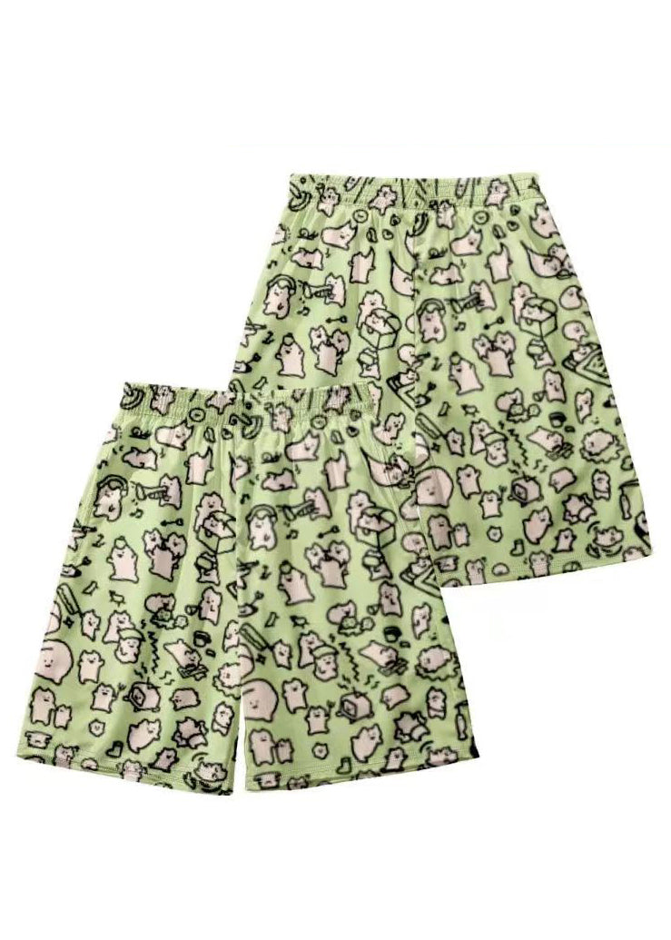 Cozy Pink Print Elastic Waist Cotton Beach Shorts Summer
