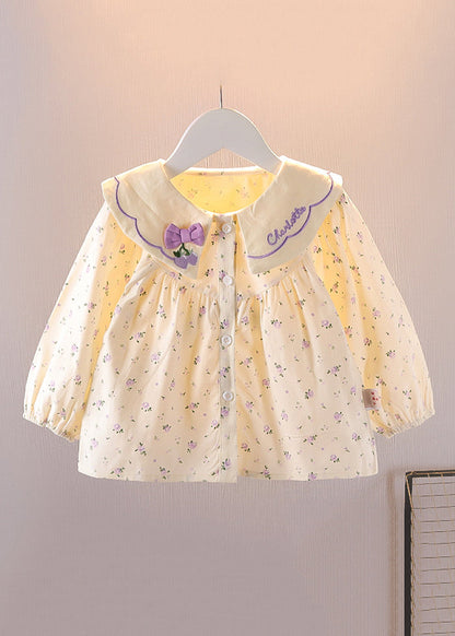 Cozy Purple Button Print Cotton Baby Blouses Long Sleeve