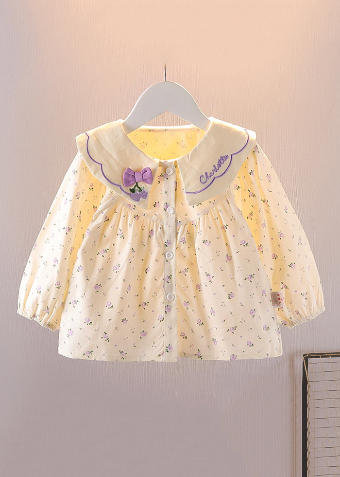 Cozy Purple Button Print Cotton Baby Blouses Long Sleeve