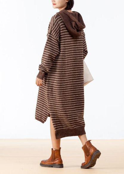 Cozy Sweater Weather Largo Chocolate High Low Hem Knit Stripe Loose Dress