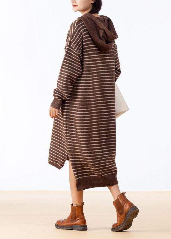 Cozy Sweater Weather Largo Chocolate High Low Hem Knit Stripe Loose Dress