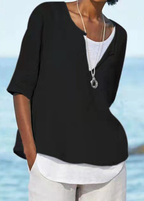 Cozy White V Neck Cotton T Shirts Half Sleeve
