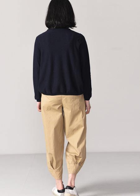Cozy Animal Embroidery Sweater Loose Fitting Nude Wiled Knit Sweat Tops O Neck