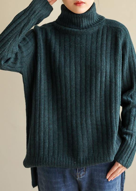 Cozy Army Green Knitted Top High Neck Spring Sweaters