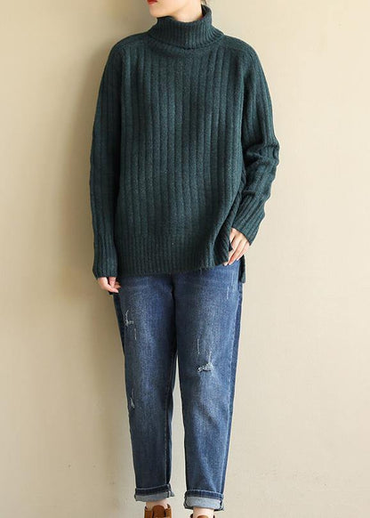 Cozy Army Green Knitted Top High Neck Spring Sweaters