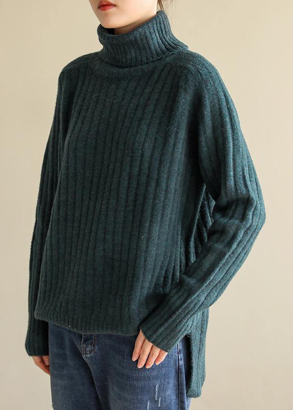 Cozy Army Green Knitted Top High Neck Spring Sweaters