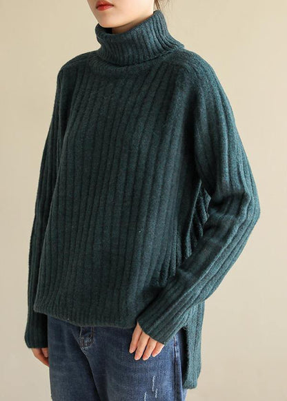 Cozy Army Green Knitted Top High Neck Spring Sweaters