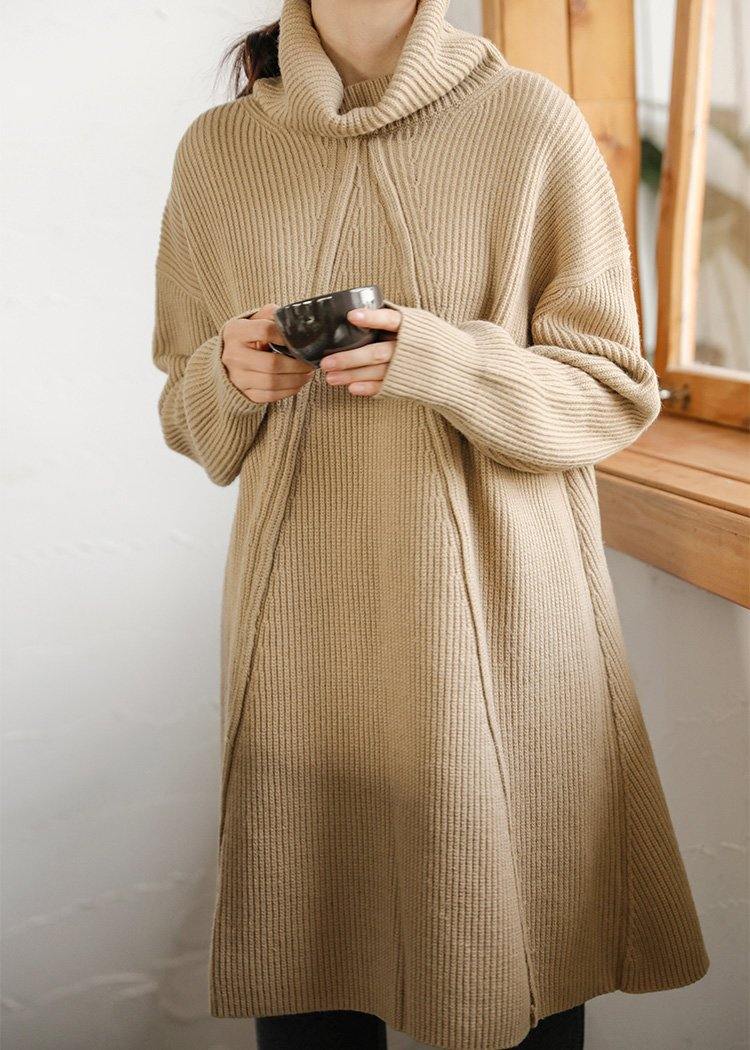 Cozy Beige Gray Top Silhouette High Neck Thick Oversize Sweaters