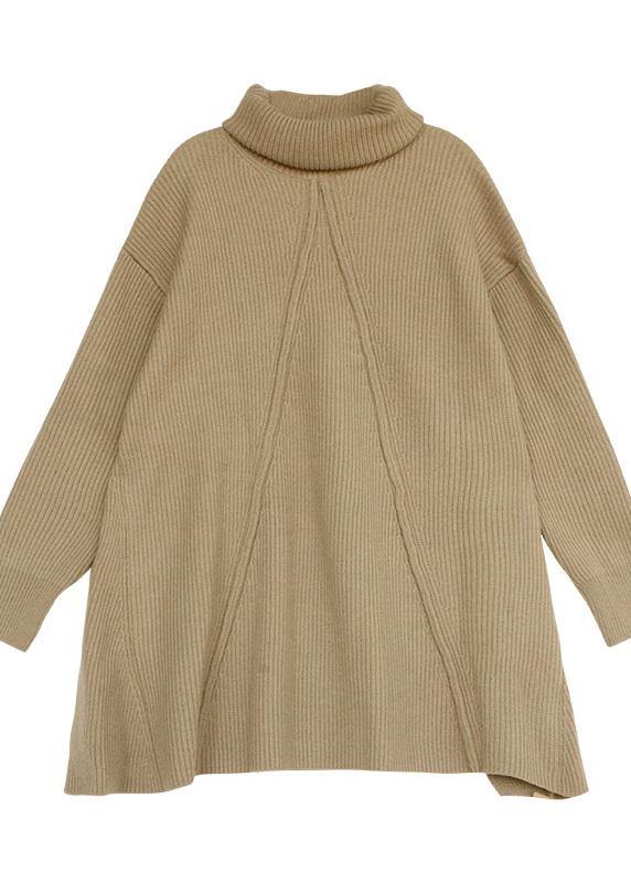 Cozy Beige Gray Top Silhouette High Neck Thick Oversize Sweaters
