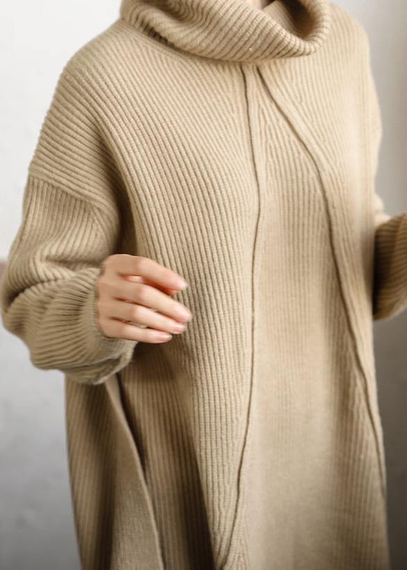 Cozy Beige Gray Top Silhouette High Neck Thick Oversize Sweaters
