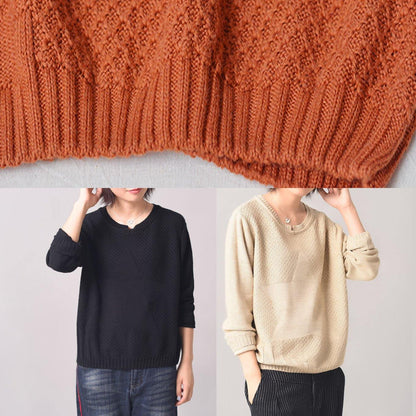 Cozy Beige Knit Tops Long Sleeve Sweater Patchwork