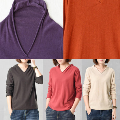 Cozy Beige Sweater Autumn Knitted V Neck