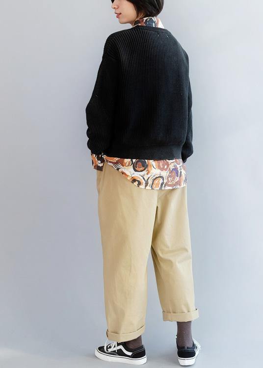 Cozy Black Knitted T Shirt Open Hem Oversized Winter Knit Sweat Tops