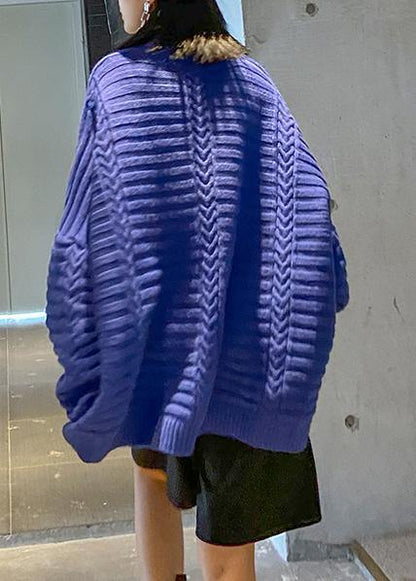 Cozy Blue Sweaters High Neck Side Open Knitted Clothes