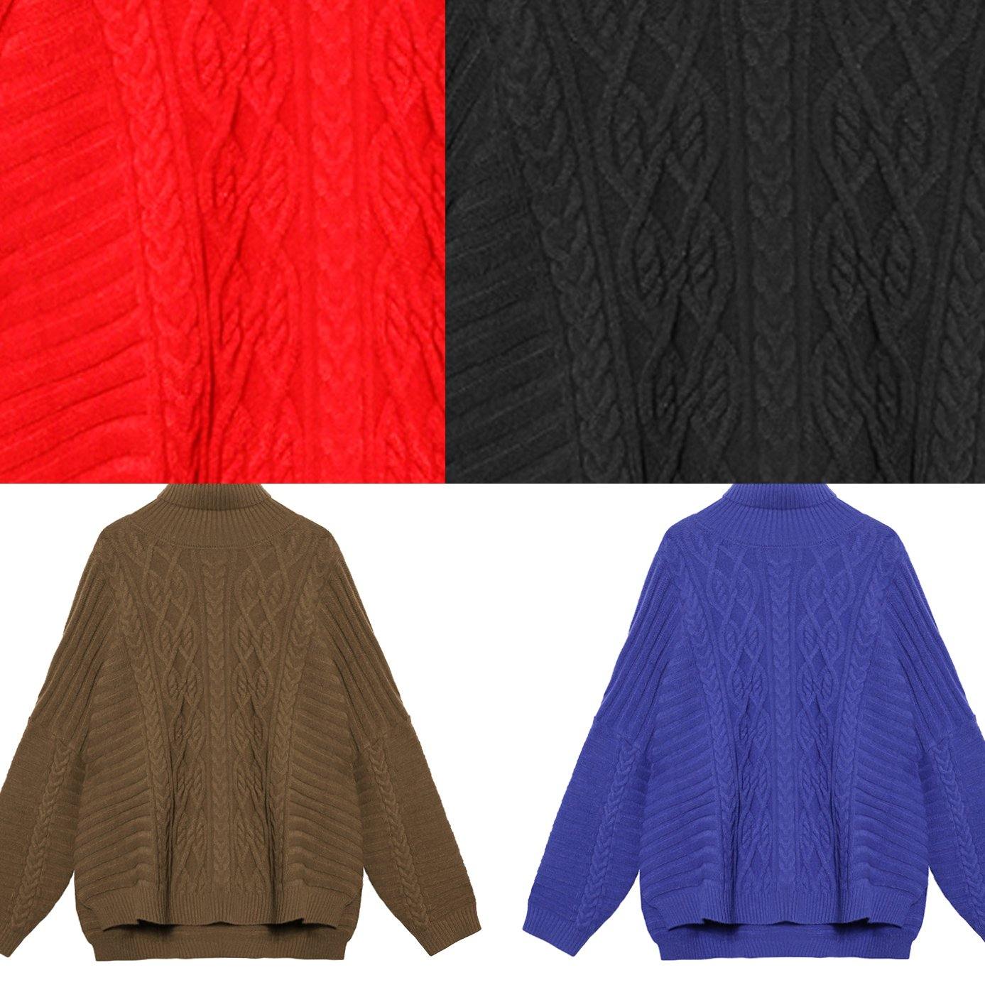 Cozy Blue Sweaters High Neck Side Open Knitted Clothes