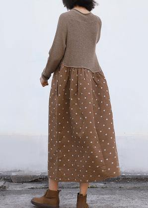 Cozy Brown Sweater Wardrobes Quotes O Neck Tunic Patchwork Knitwear