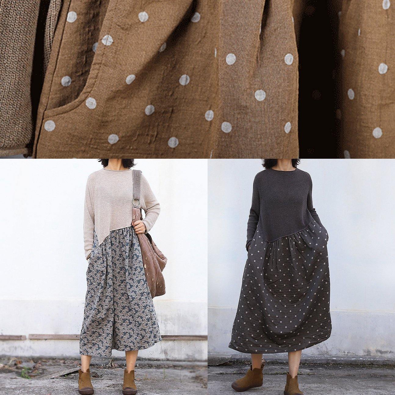 Cozy Brown Sweater Wardrobes Quotes O Neck Tunic Patchwork Knitwear