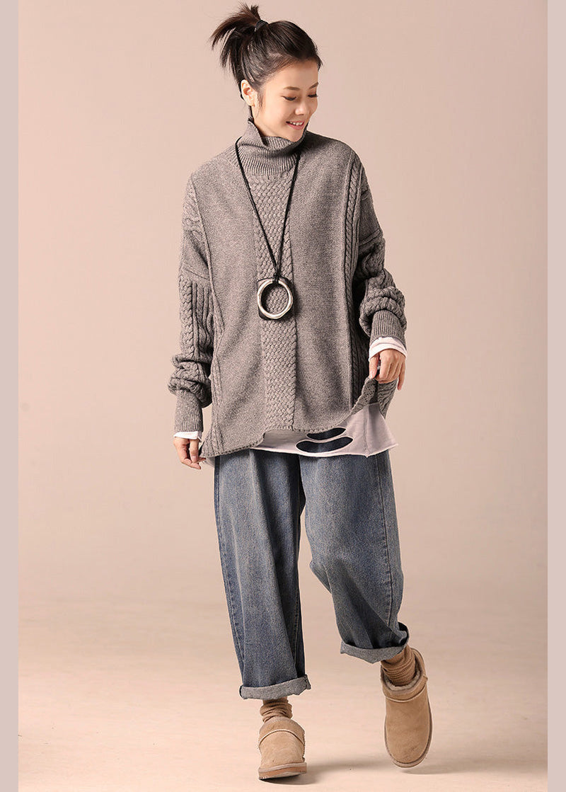 Cozy Cotton Sweater Outfit Quotes High Neck Gray Hipster Knit Top Spring Cable