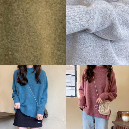 Cozy Fall Gray Knit Tops Fall High Neck Knit Blouse