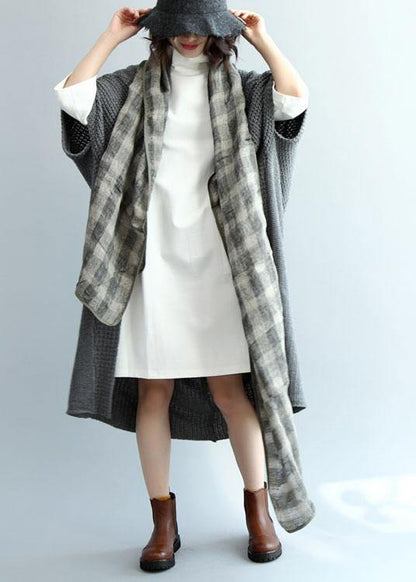 Cozy Fall Knitted Coat Gray Batwing Sleeve