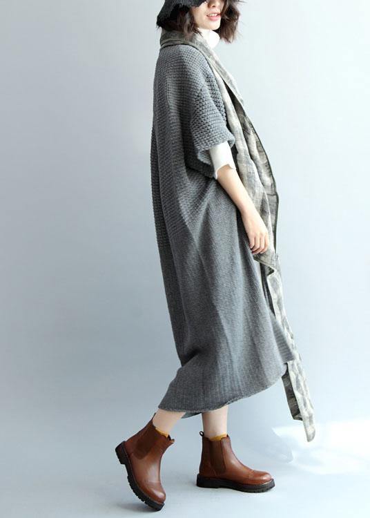 Cozy Fall Knitted Coat Gray Batwing Sleeve