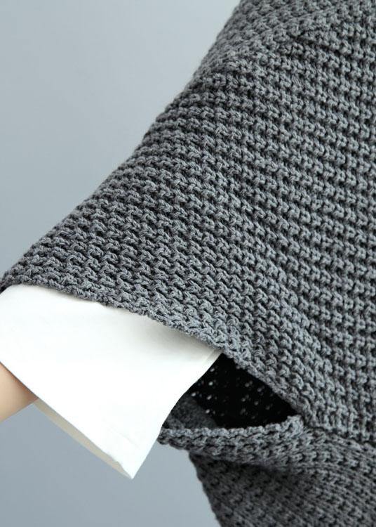 Cozy Fall Knitted Coat Gray Batwing Sleeve