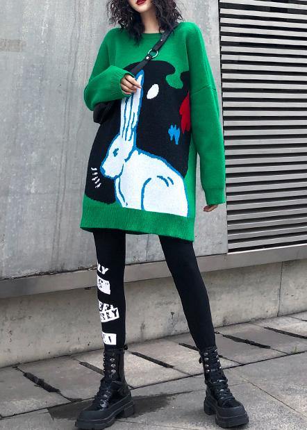 Cozy Green Print Clothes for Clothing O Neck Knitwear