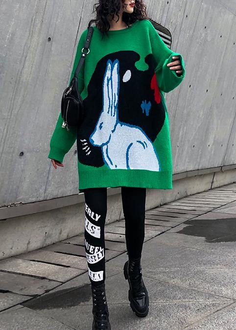 Cozy Green Print Clothes for Clothing O Neck Knitwear