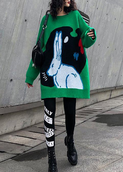 Cozy Green Print Clothes for Clothing O Neck Knitwear