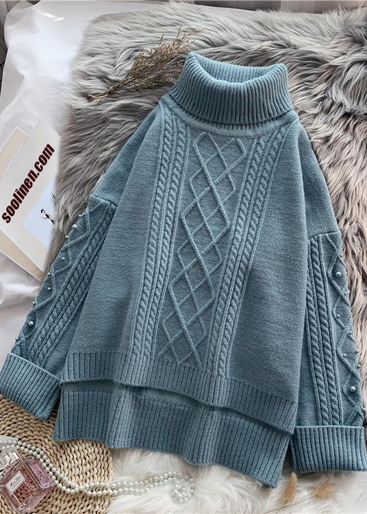 Cozy High Neck Beige Knitwear Spring Low High Design Knit Tops