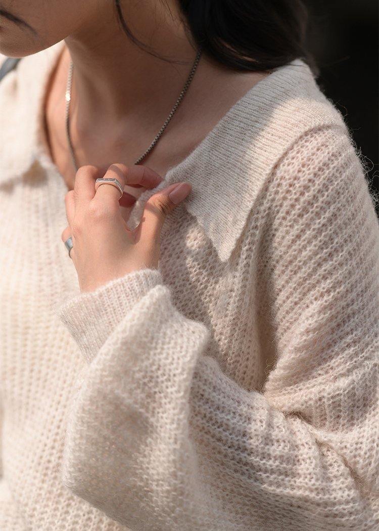 Cozy Nude Knit Tops V Neck Long Sleeve Loose Fitting Knitted Blouse