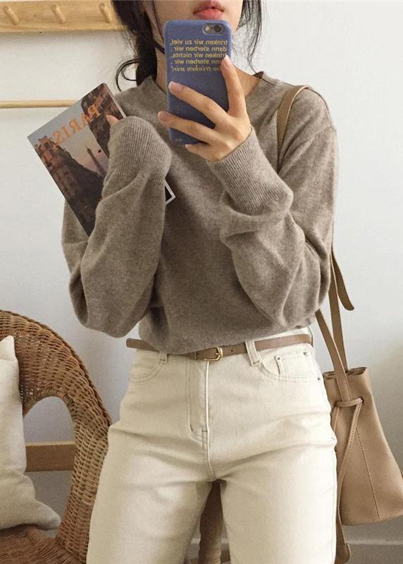 Cozy O Neck Purple Knit Tops Wild Blouse