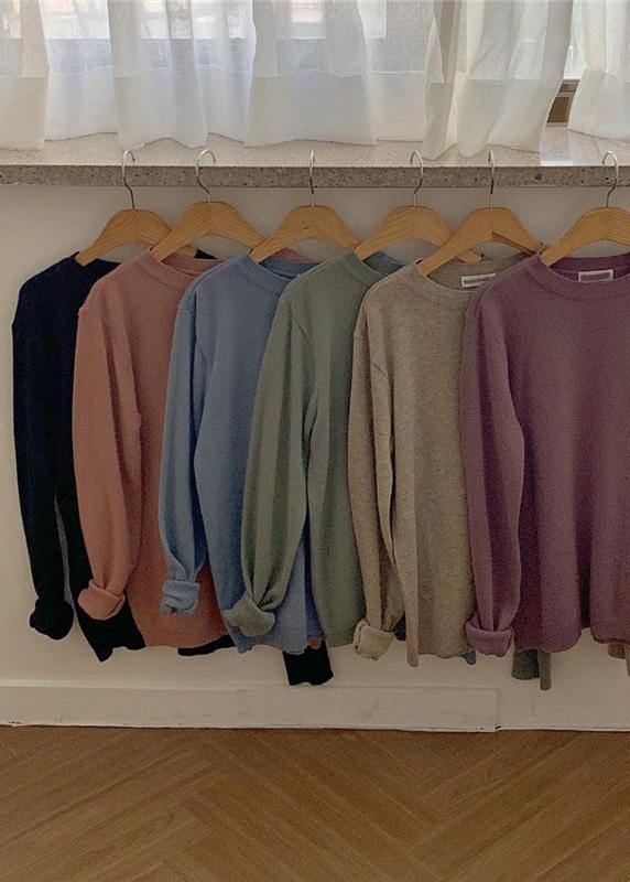 Cozy o neck purple knit tops trendy plus size wild Blouse