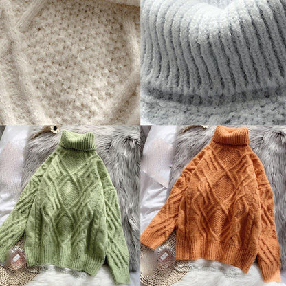 Cozy Orange Knitted Top Thick Spring High Neck Sweaters