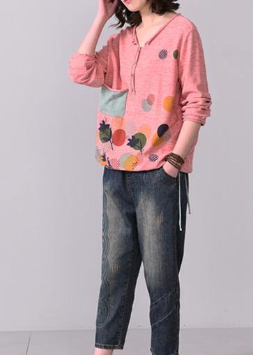 Cozy Pink V Neck Knitted T Shirt Autumn Sweater Prints