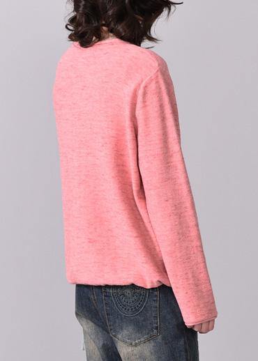 Cozy Pink V Neck Knitted T Shirt Autumn Sweater Prints